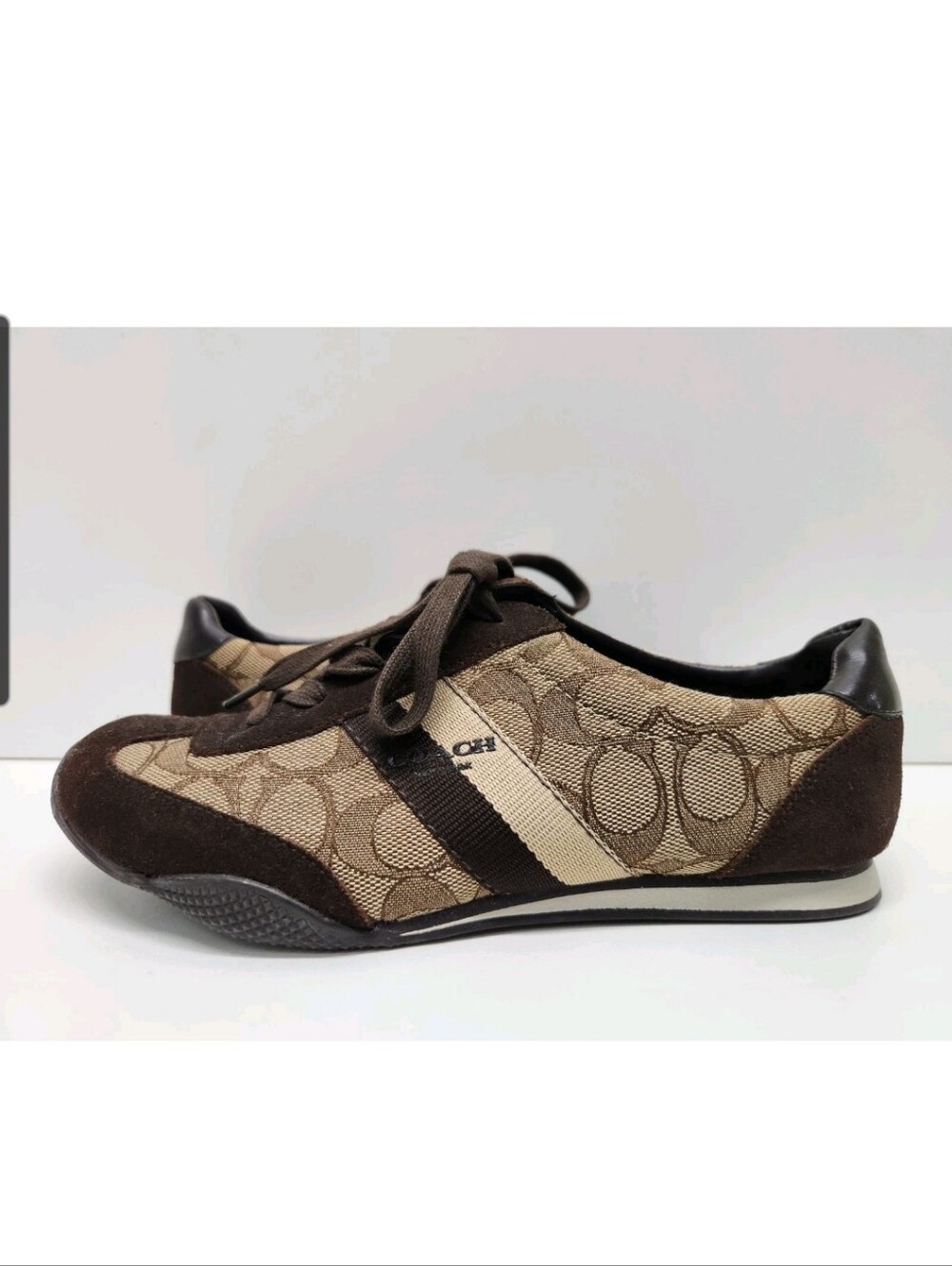 Coach Kelson Signature Jacquard Brown Suede Sneakers Women's Size 6B Monogram